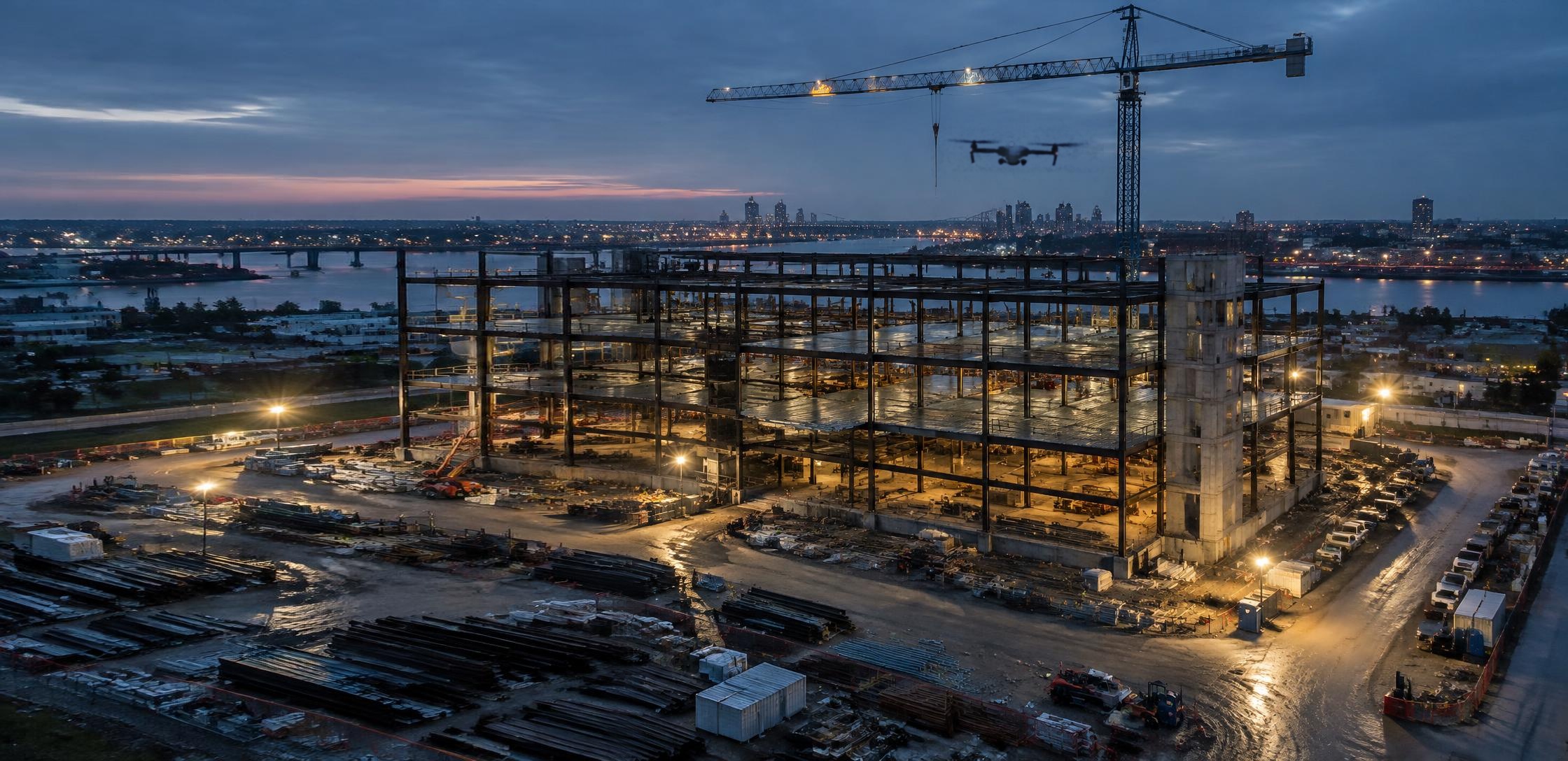Aerial view of a commercial construction site
