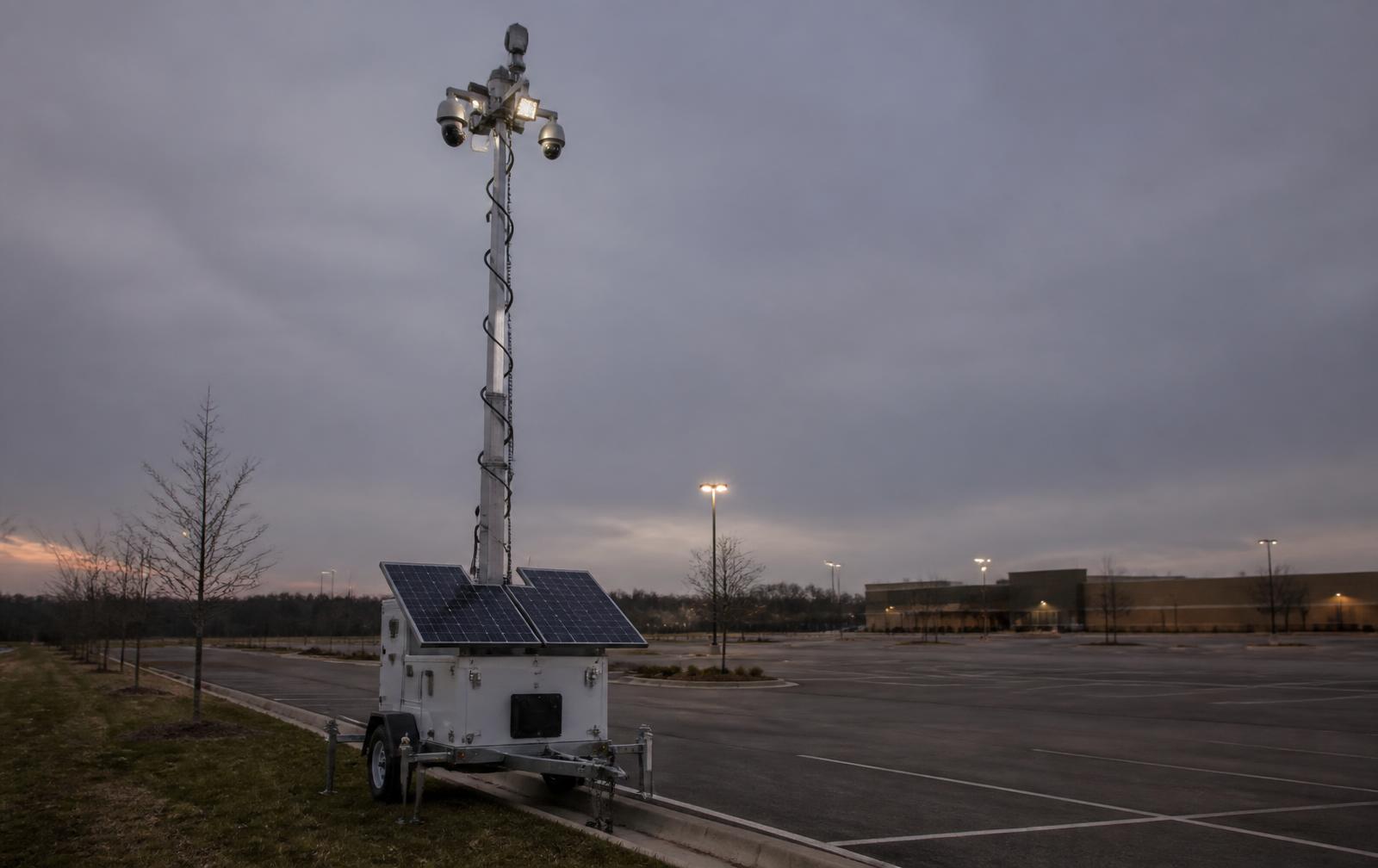 Mobile surveillance trailer at a commercial site
