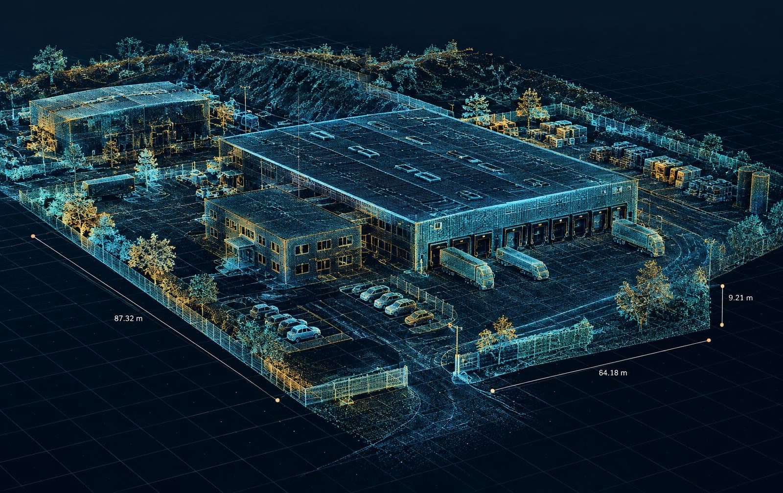 Mapping drone surveying a construction site marked for photogrammetry